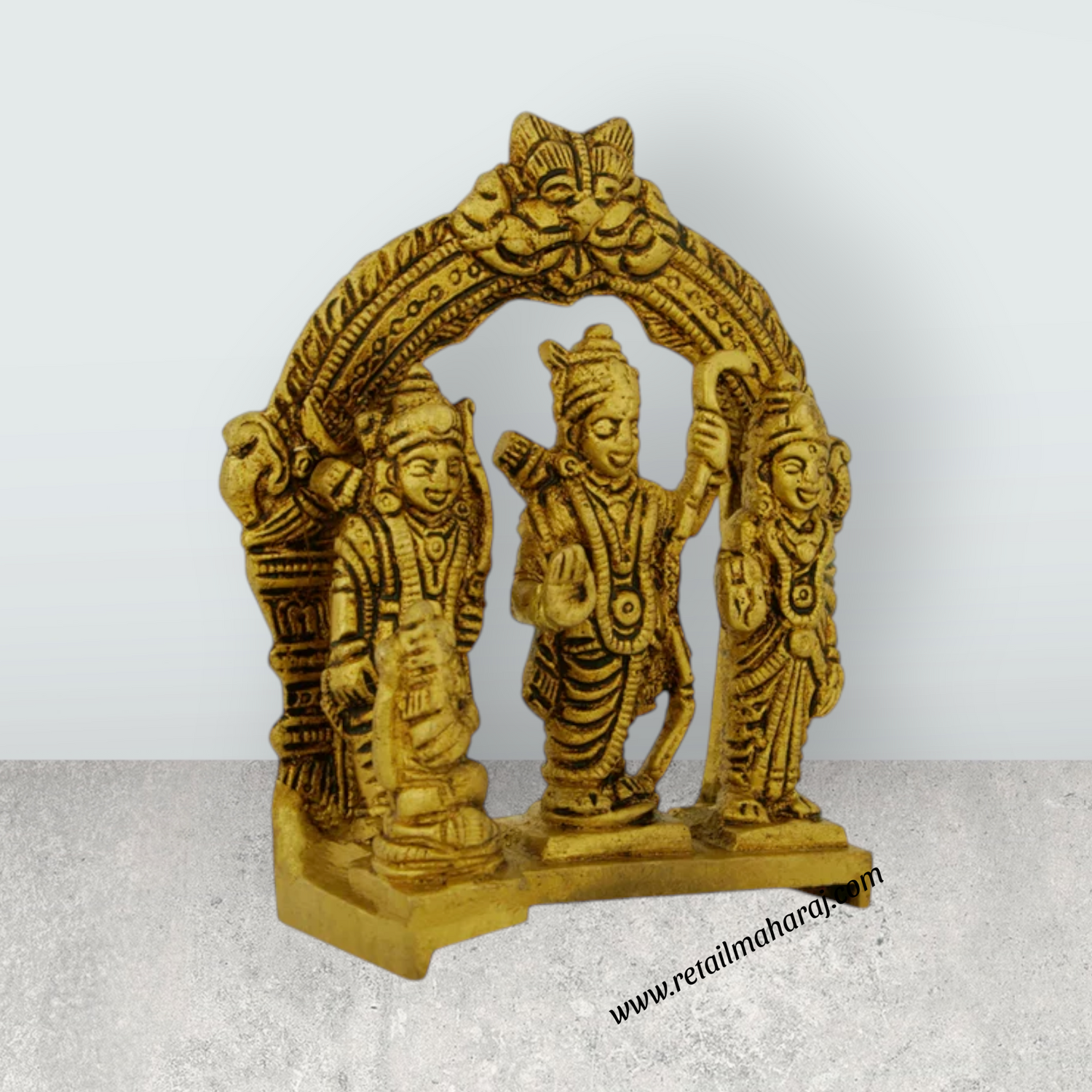 Ram Darbar Murti With Arch - 4.5 x 3.75 Inches | Antique Brass Idol/ Ram Darbar Idol for Worship - Retail Maharaj