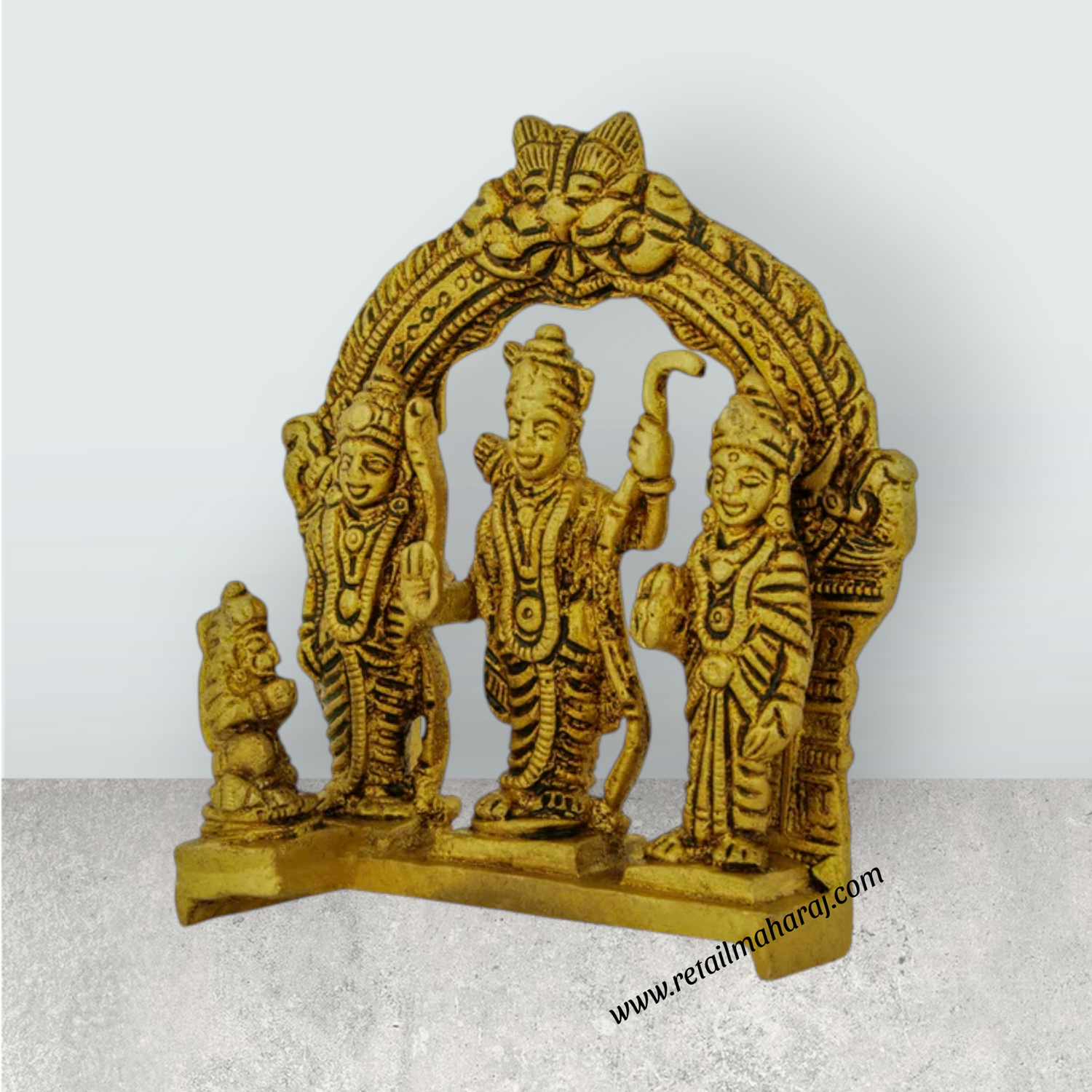 Ram Darbar Murti With Arch - 4.5 x 3.75 Inches | Antique Brass Idol/ Ram Darbar Idol for Worship - Retail Maharaj