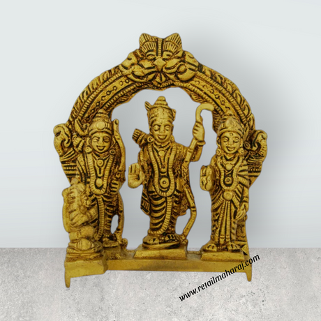 Ram Darbar Murti With Arch - 4.5 x 3.75 Inches | Antique Brass Idol/ Ram Darbar Idol for Worship - Retail Maharaj