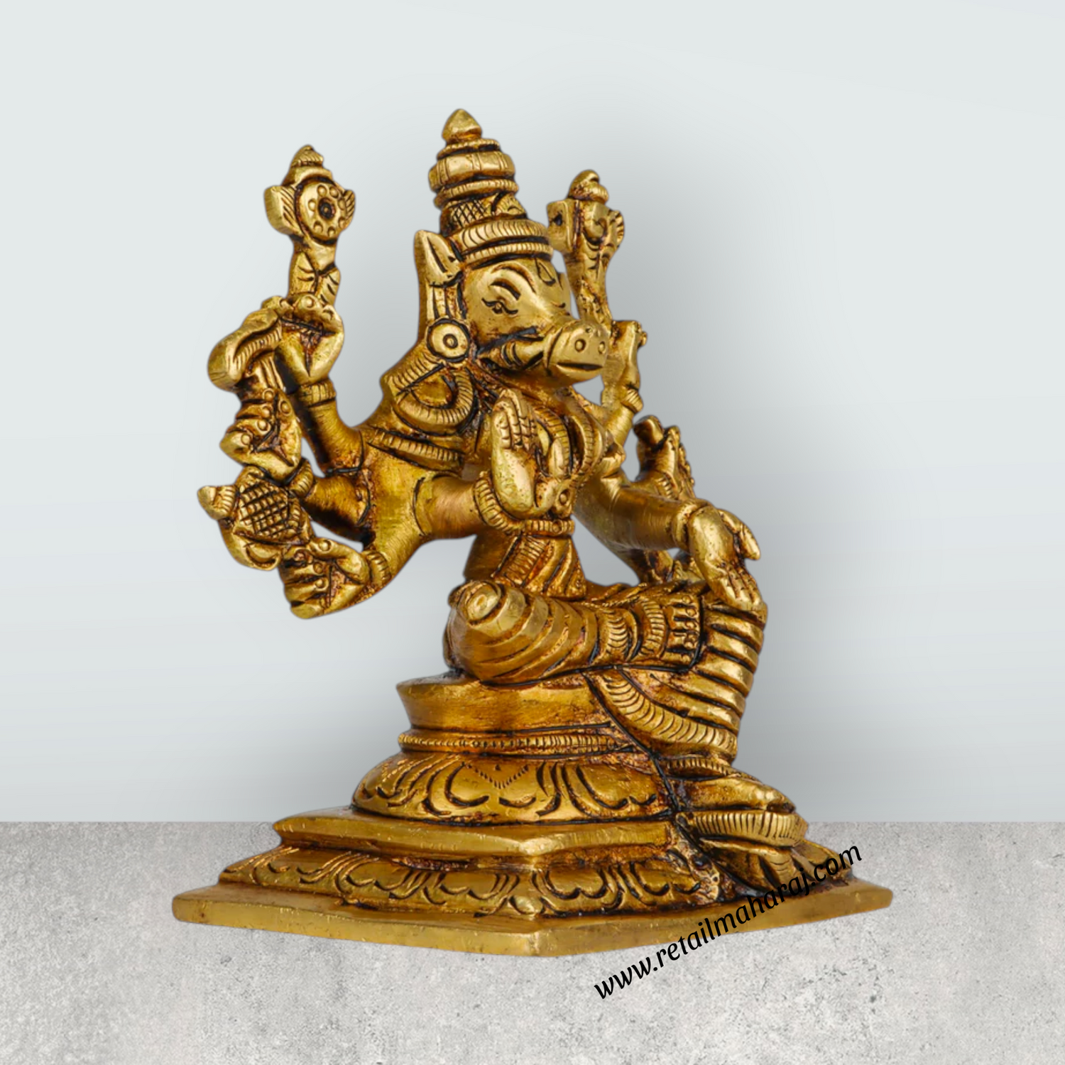 Varahi Amman Statue - 4 x 3.5 Inches | Varahi Idol/ Antique Brass Statue/ Varahi 8 Hands Idol for Pooja - Retail Maharaj