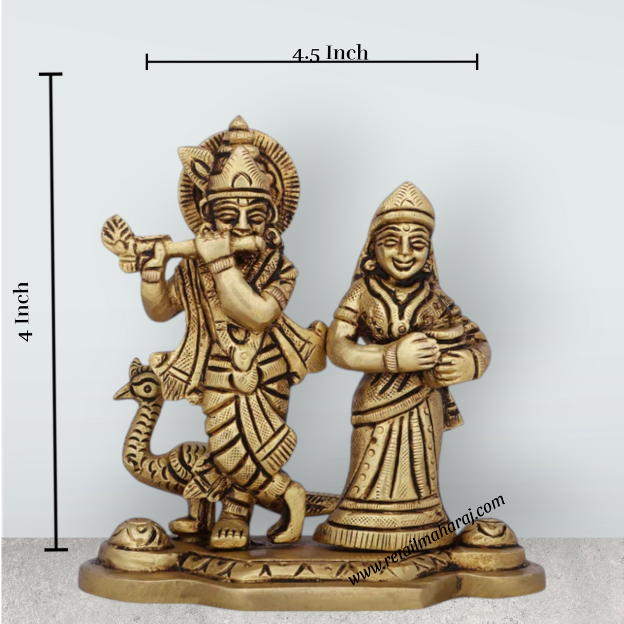 Radha Krishna Murti with Peacock - 4 x 4.5 Inches | Antique Brass Idol/ Radha Krishna Idol for Pooja/ 610 Gms - Retail Maharaj