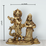Radha Krishna Murti with Peacock - 4 x 4.5 Inches | Antique Brass Idol/ Radha Krishna Idol for Pooja/ 610 Gms - Retail Maharaj