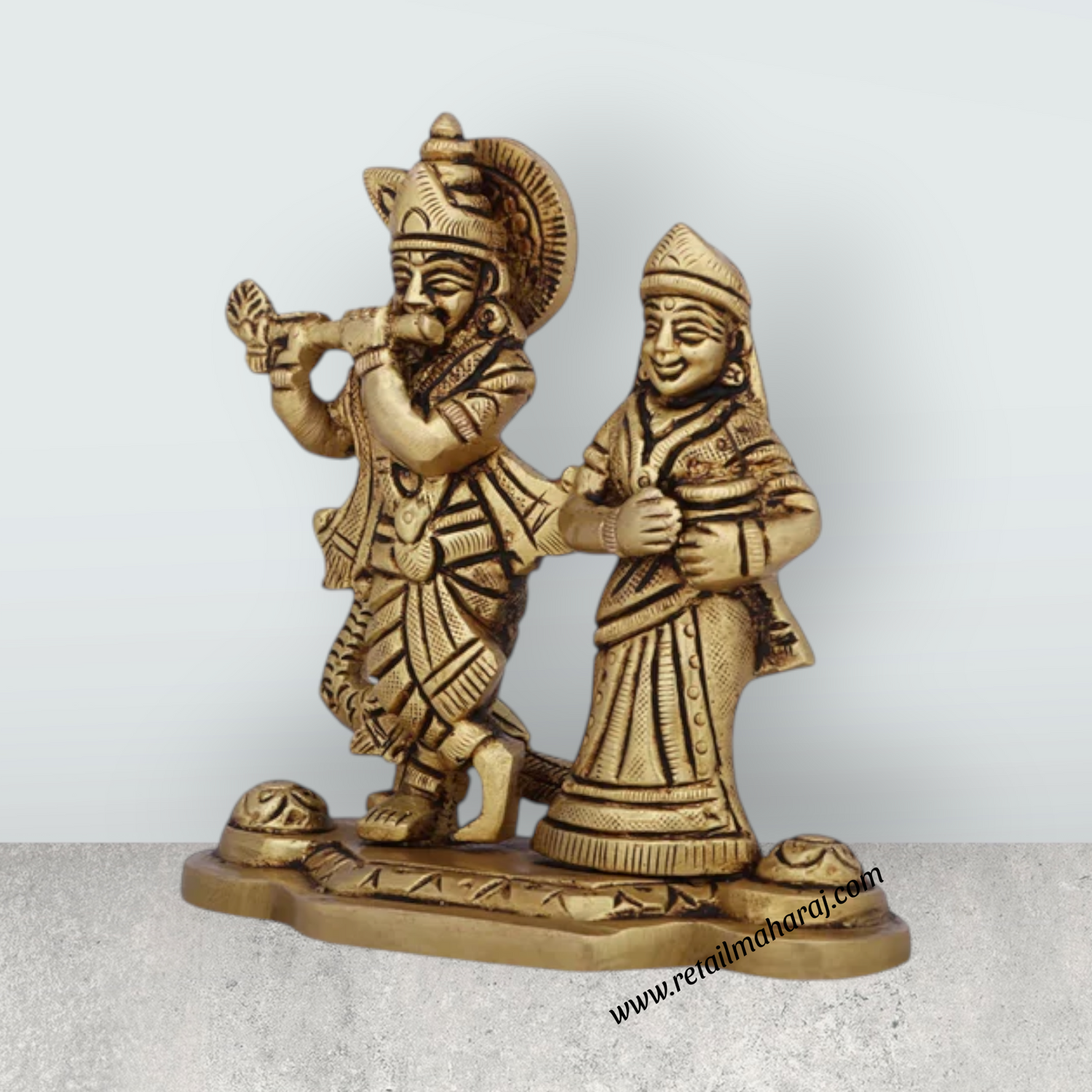 Radha Krishna Murti with Peacock - 4 x 4.5 Inches | Antique Brass Idol/ Radha Krishna Idol for Pooja/ 610 Gms - Retail Maharaj