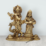 Radha Krishna Murti with Peacock - 4 x 4.5 Inches | Antique Brass Idol/ Radha Krishna Idol for Pooja/ 610 Gms - Retail Maharaj
