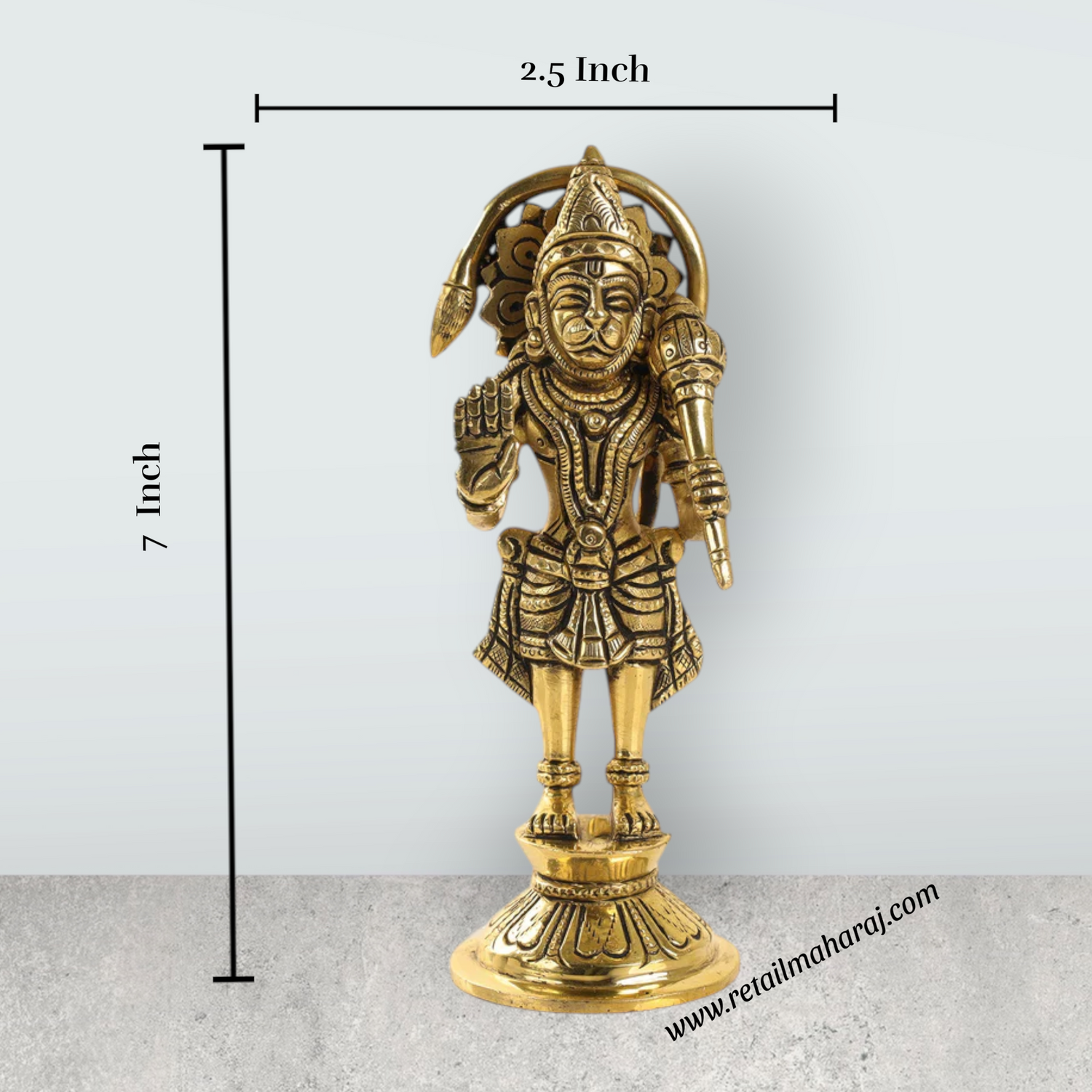 Hanuman Standing - 7 Inches | Anjaneya Statue/ Brass Antique Statue/ Hanuman Murti for Pooja/ 840 Gms Approx - Retail Maharaj