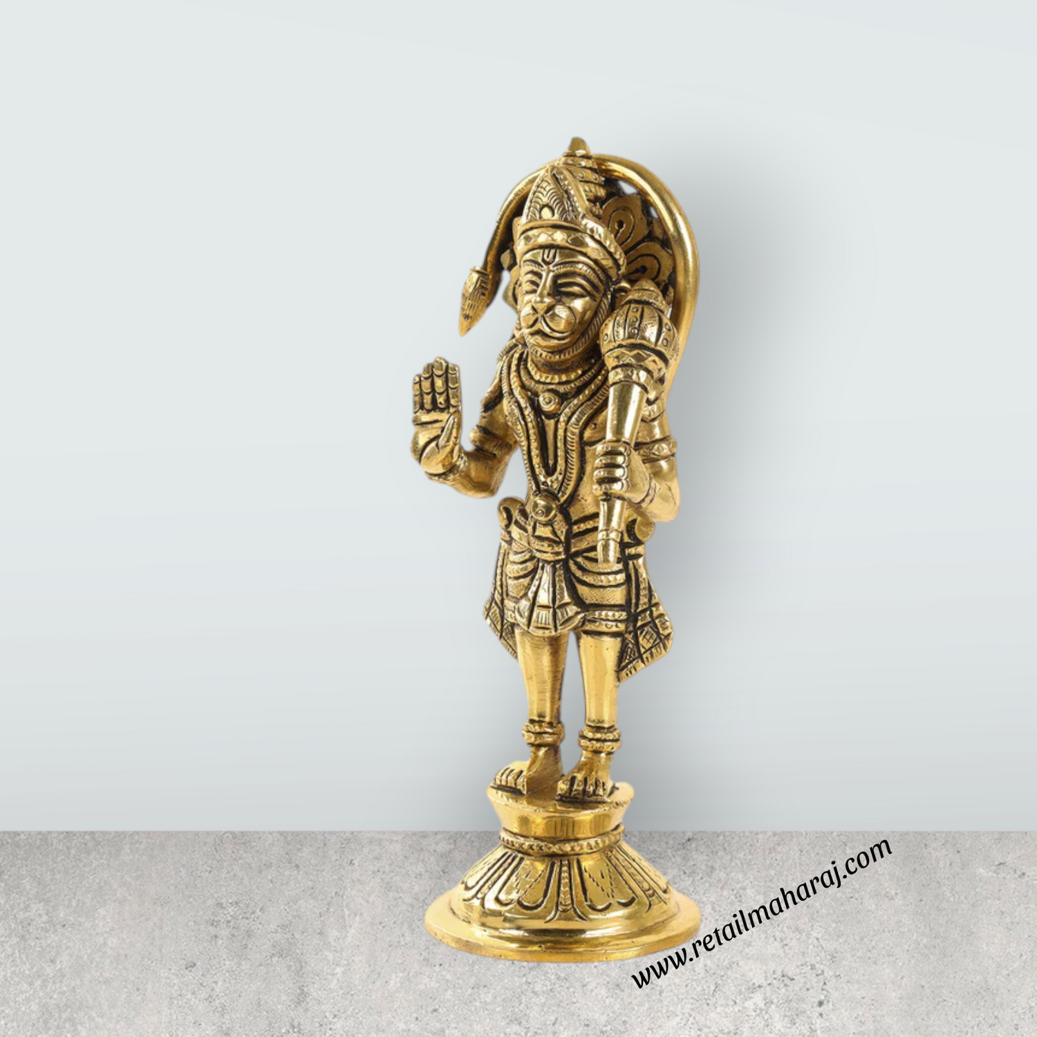 Hanuman Standing - 7 Inches | Anjaneya Statue/ Brass Antique Statue/ Hanuman Murti for Pooja/ 840 Gms Approx - Retail Maharaj