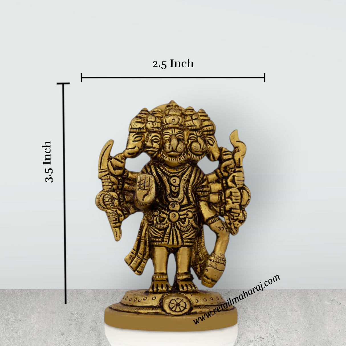 Panchmukhi Hanuman Murti - 3.5 X 2.5 Inches | Antique Brass Idol/ Standing 5 Face Anjaneya Statue For Energy