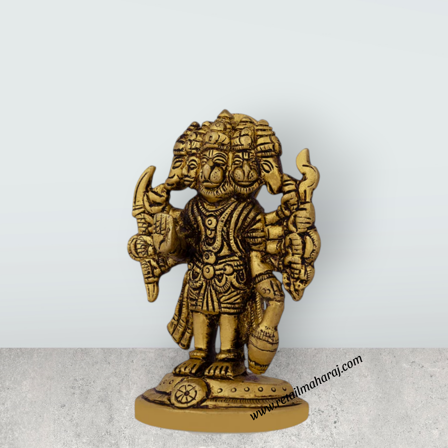 Panchmukhi Hanuman Murti - 3.5 X 2.5 Inches | Antique Brass Idol/ Standing 5 Face Anjaneya Statue For Energy