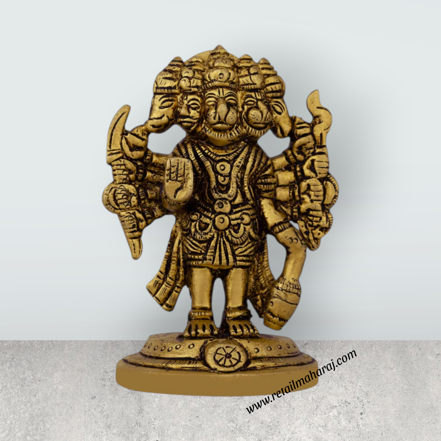 Panchmukhi Hanuman Murti - 3.5 X 2.5 Inches | Antique Brass Idol/ Standing 5 Face Anjaneya Statue For Energy