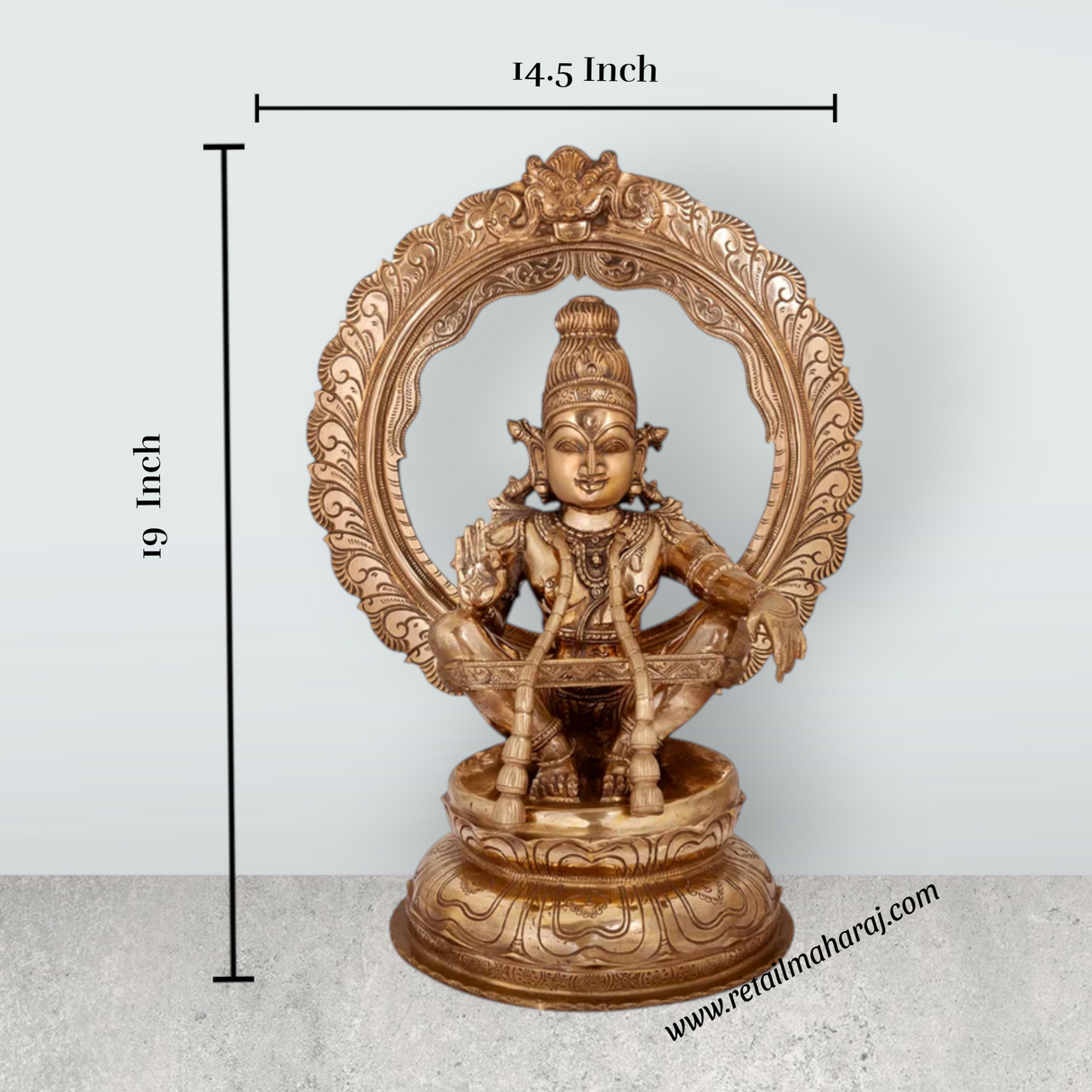 Ayyappan Mala with Arch Murti - 16 x 11 Inches | Panchaloha Ayyappa Idol/ Iyyapan Statue For Pooja - Retail Maharaj