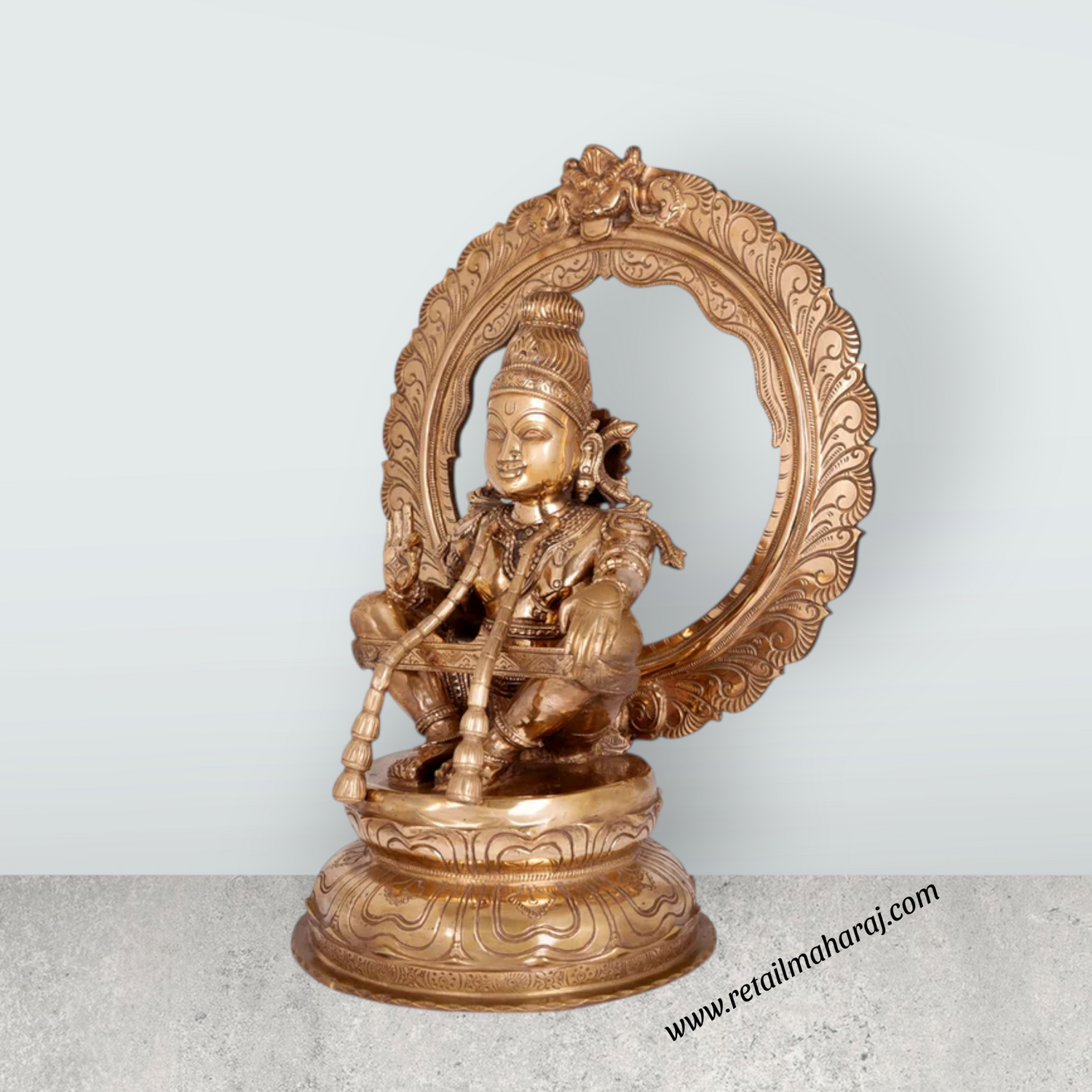Ayyappan Mala with Arch Murti - 16 x 11 Inches | Panchaloha Ayyappa Idol/ Iyyapan Statue For Pooja - Retail Maharaj