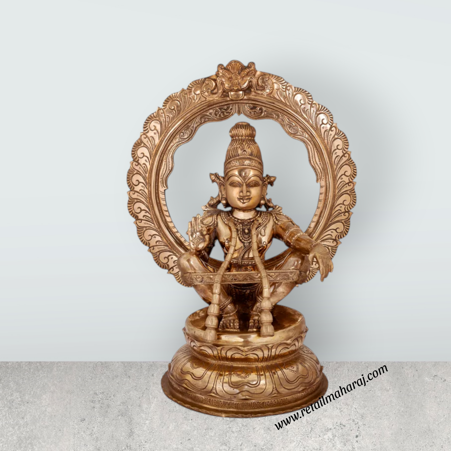 Ayyappan Mala with Arch Murti - 16 x 11 Inches | Panchaloha Ayyappa Idol/ Iyyapan Statue For Pooja - Retail Maharaj