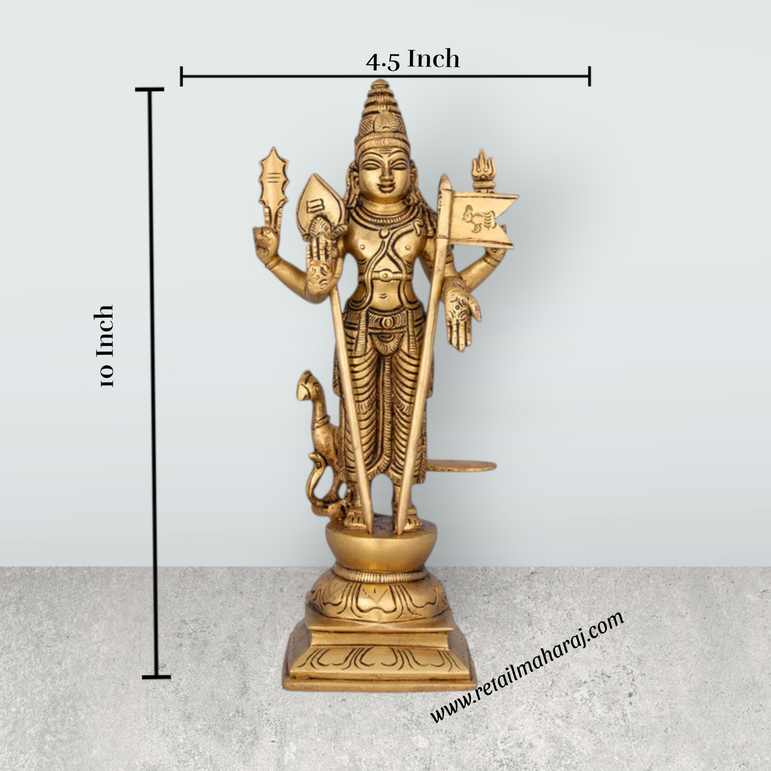 Murugan Statue - 10 x 4.5 Inches | Antique Brass Idol/ Murugan Silai/ Murugan Idol for Pooja/ 2.200 Kgs Approx - Retail Maharaj