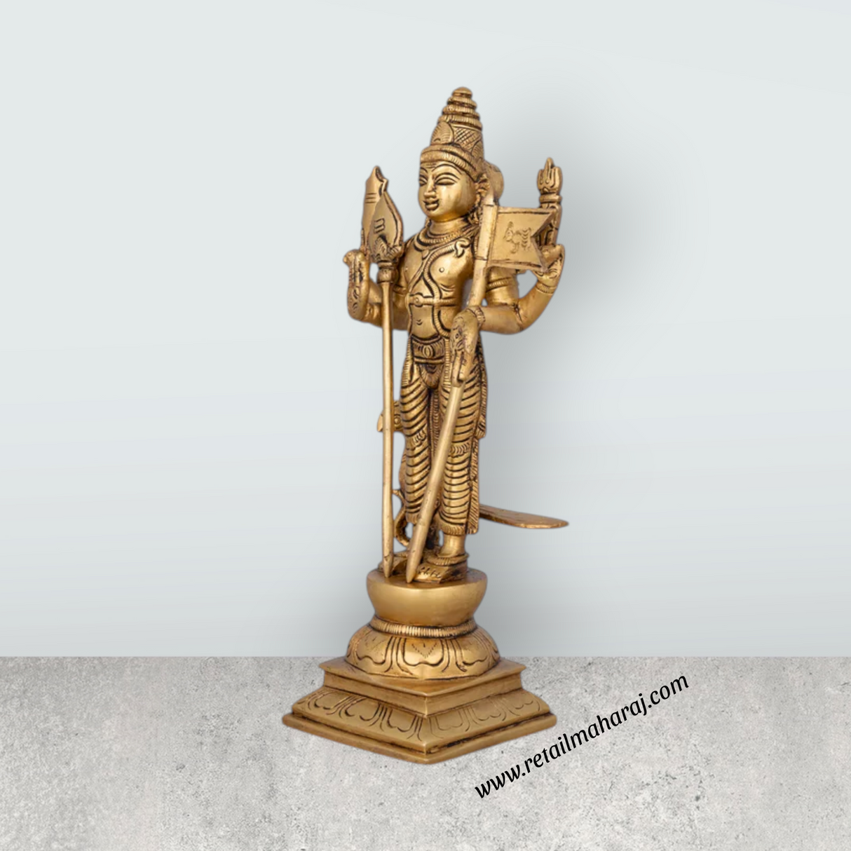 Murugan Statue - 10 x 4.5 Inches | Antique Brass Idol/ Murugan Silai/ Murugan Idol for Pooja/ 2.200 Kgs Approx - Retail Maharaj