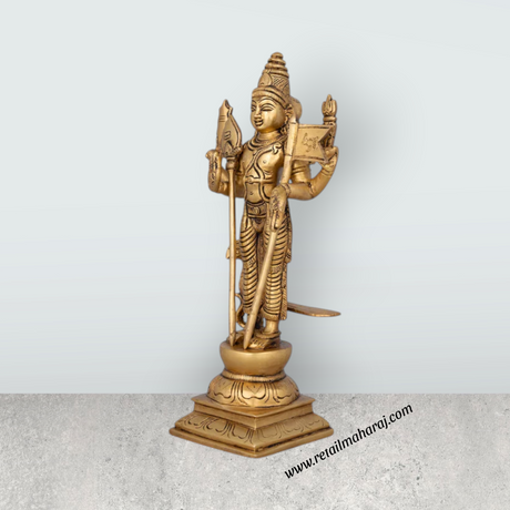 Murugan Statue - 10 x 4.5 Inches | Antique Brass Idol/ Murugan Silai/ Murugan Idol for Pooja/ 2.200 Kgs Approx - Retail Maharaj