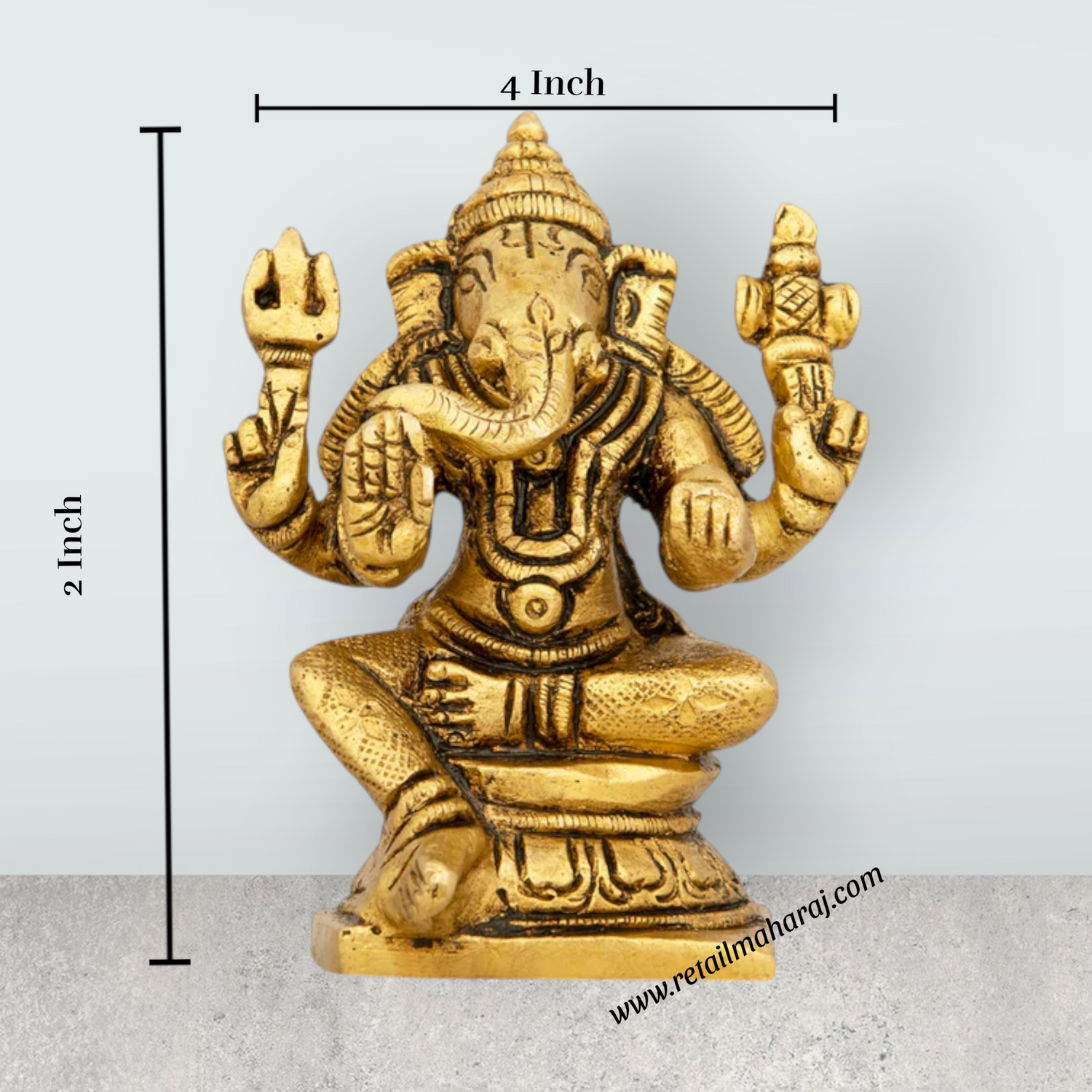 Ganesh Murti - 2 x 4 Inches | Antique Brass Idol/ Sitting Ganpati Murti for Pooja/ 250 Gms Approx - Retail Maharaj