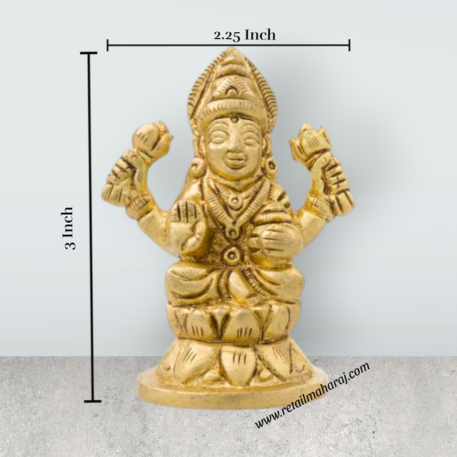 Laxmi Murti - Kamal Base - 3 x 2.25 Inches | Brass Idol/ Lakshmi Idol/ Lakshmi Murti/ Lakshmi Statue for Pooja - Retail Maharaj