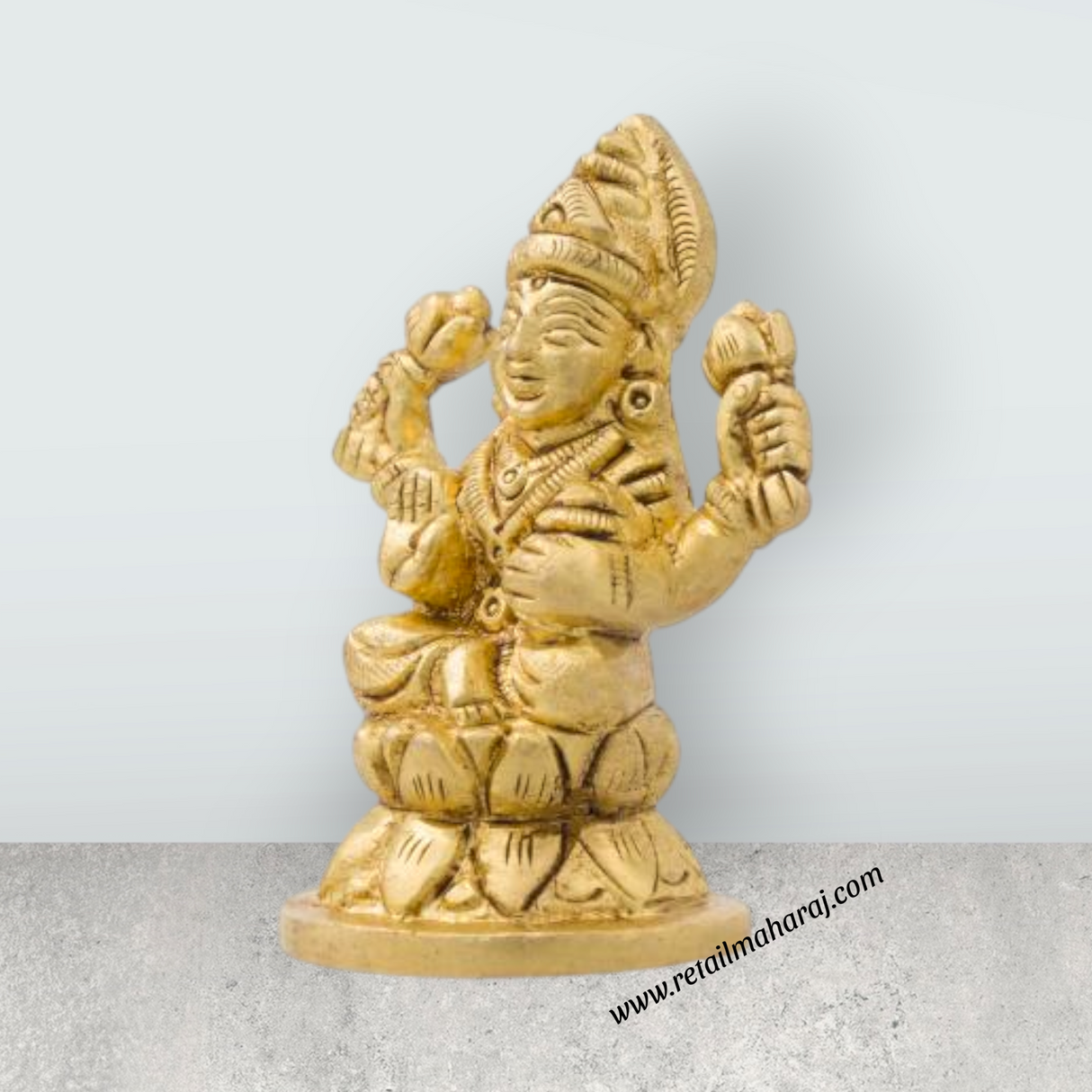 Laxmi Murti - Kamal Base - 3 x 2.25 Inches | Brass Idol/ Lakshmi Idol/ Lakshmi Murti/ Lakshmi Statue for Pooja - Retail Maharaj