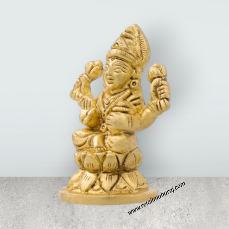 Laxmi Murti - Kamal Base - 3 x 2.25 Inches | Brass Idol/ Lakshmi Idol/ Lakshmi Murti/ Lakshmi Statue for Pooja - Retail Maharaj