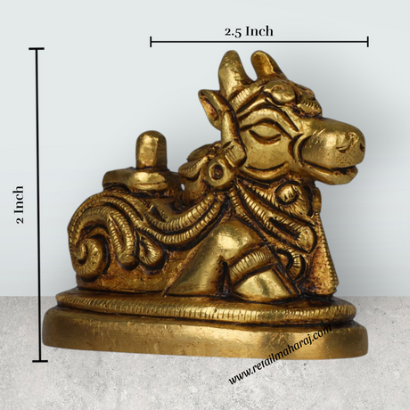Nandi Statue With Shiv Ling Murti - 2 X 2.5 Inches | Antique Brass Idol/ Nandhi Statue For Pooja Room - Retail Maharaj