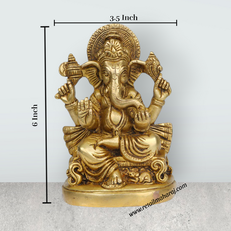 Ganesh Murti - 6 Inches | Antique Brass Statue/ Vinayagar Statue/ Ganesha Idol for Pooja - Retail Maharaj