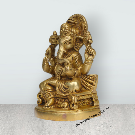 Ganesh Murti - 6 Inches | Antique Brass Statue/ Vinayagar Statue/ Ganesha Idol for Pooja - Retail Maharaj
