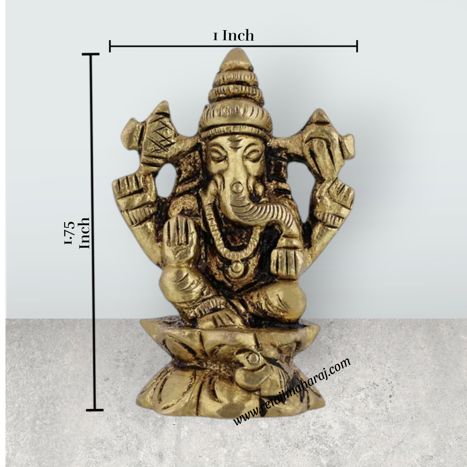 Ganesh Murti Sitting On Base - 1.75 x 1 Inches | Antique Brass Idol / Ganpati Murti For Home Pooja - Retail Maharaj
