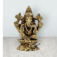 Ganesh Murti Sitting On Base - 1.75 x 1 Inches | Antique Brass Idol / Ganpati Murti For Home Pooja - Retail Maharaj