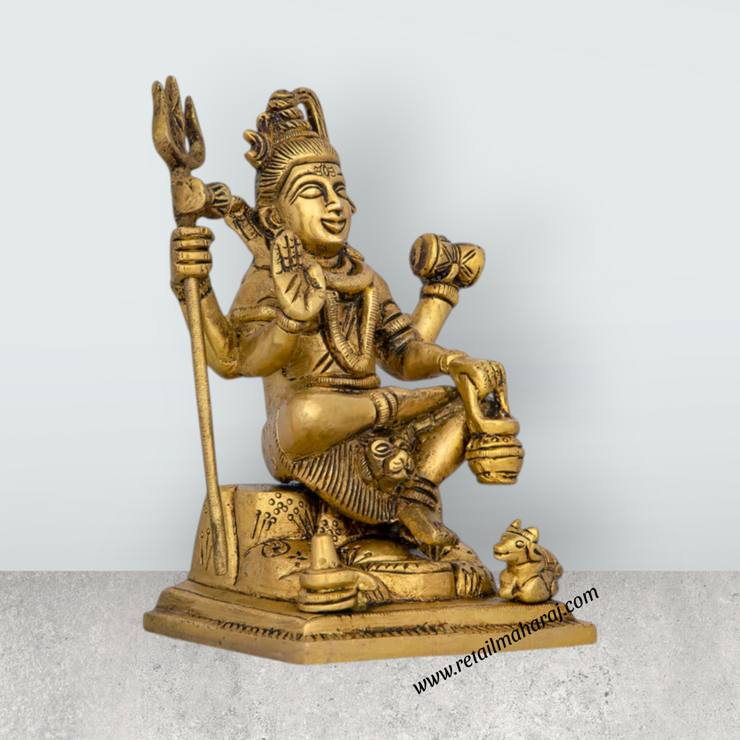 Shiva Statue With Base - 6 x 4.25 Inches | Antique Brass Idol/ Sitting Shiv Statue for Pooja/ 1.450 Kgs Approx - Retail Maharaj