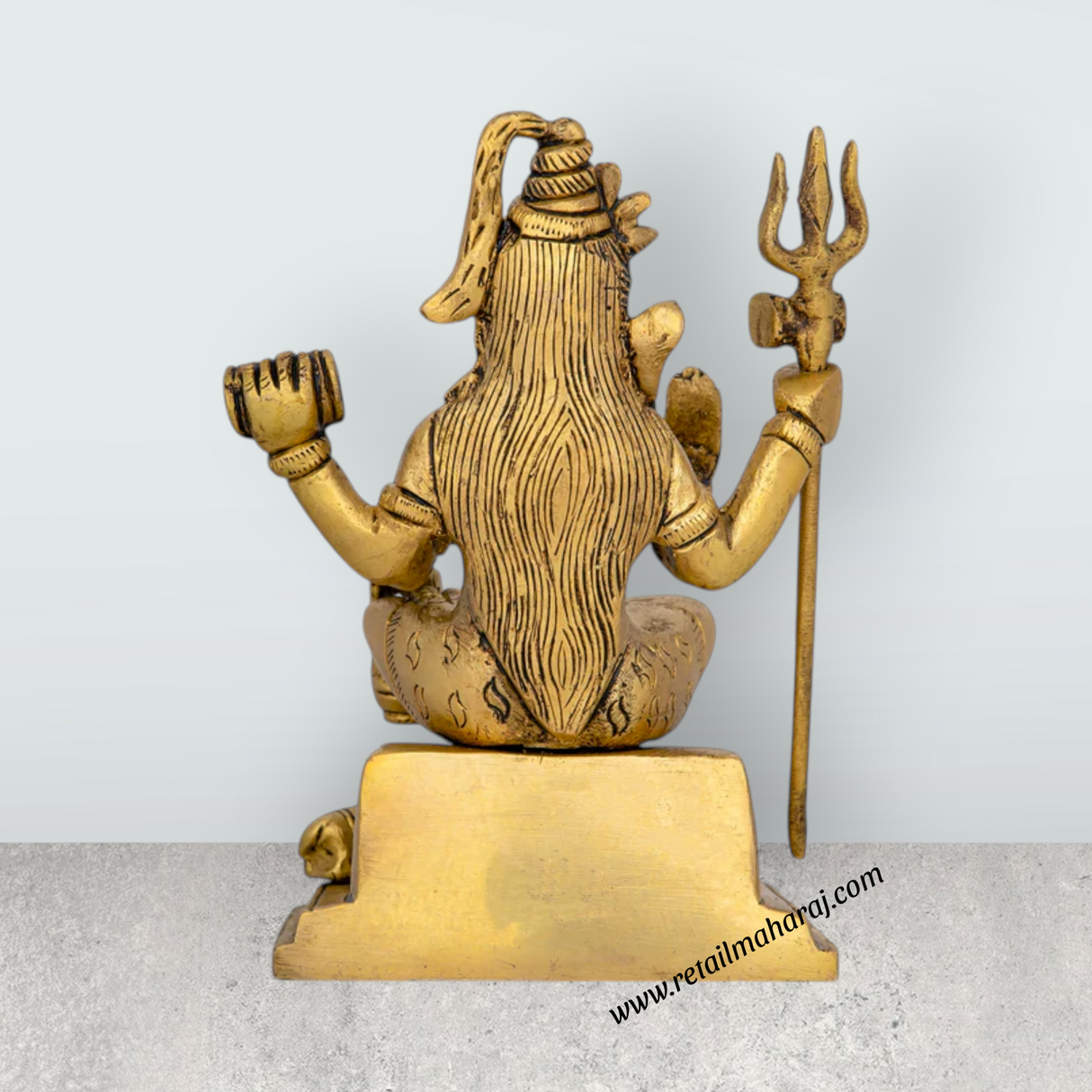 Shiva Statue With Base - 6 x 4.25 Inches | Antique Brass Idol/ Sitting Shiv Statue for Pooja/ 1.450 Kgs Approx - Retail Maharaj
