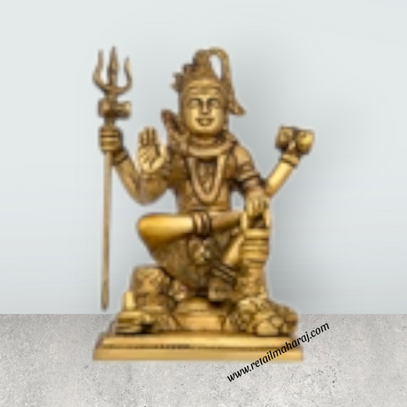 Shiva Statue With Base - 6 x 4.25 Inches | Antique Brass Idol/ Sitting Shiv Statue for Pooja/ 1.450 Kgs Approx - Retail Maharaj