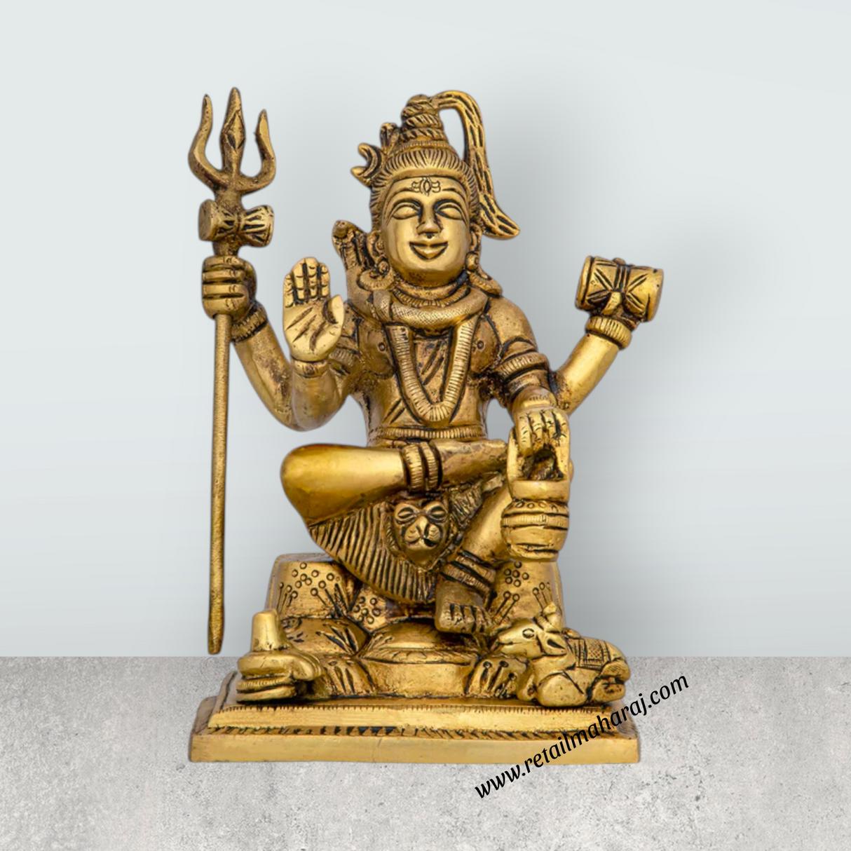 Shiva Statue With Base - 6 x 4.25 Inches | Antique Brass Idol/ Sitting Shiv Statue for Pooja/ 1.450 Kgs Approx - Retail Maharaj