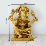 Ganesh Murti Sitting On Chowki - 4.75 x 4 Inches | Antique Brass Idol/ Ganpati Murti/ Vinayaka Statue for Pooja - Retail Maharaj