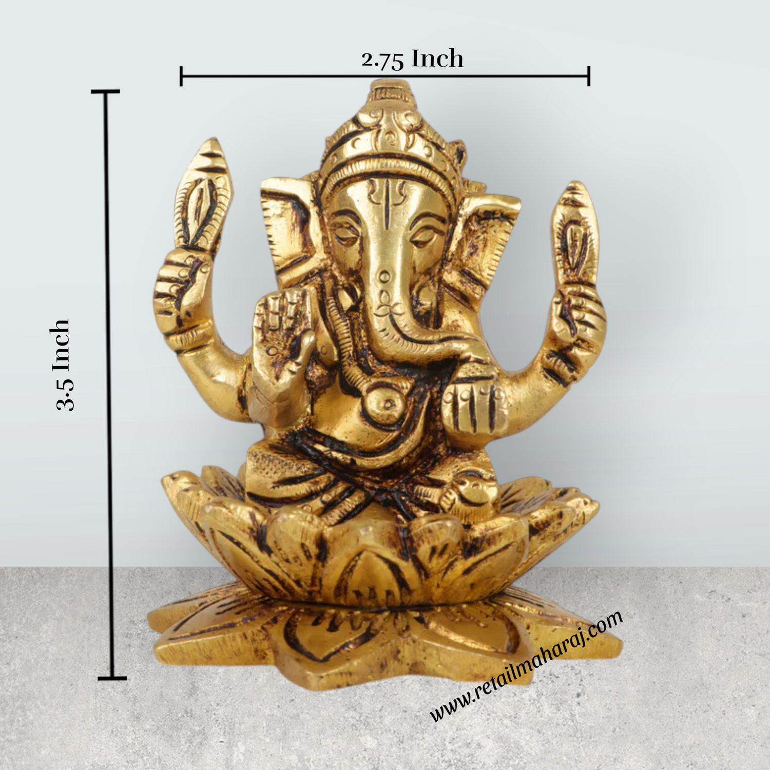 Ganesh Murti - 3.5 Inches | Antique Brass Statue/ Vinayagar Statue/ Ganesha Idol for Pooja - Retail Maharaj