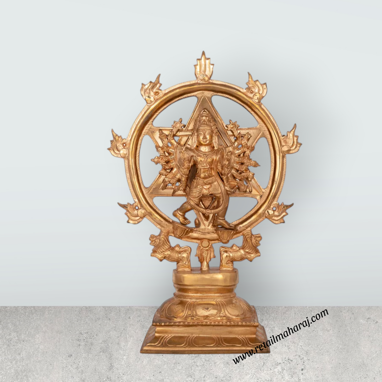 Chakrathazhwar Standing On Base - 11.5 x 8 Inches | Panchaloha Idol / Sudarshana Chakra Idol For Pooja - Retail Maharaj