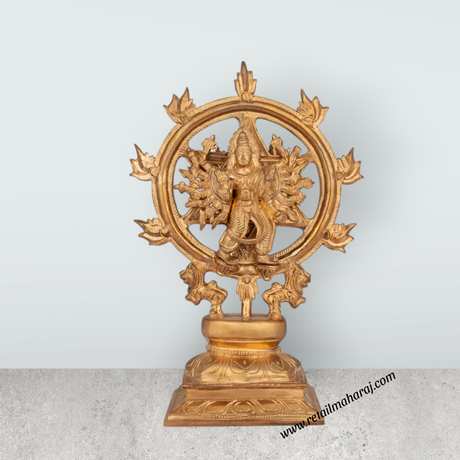 Chakrathazhwar Standing On Base- 9 x 6 inches | Brass Idol / Sudarshana Chakra Idol For Pooja - Retail Maharaj