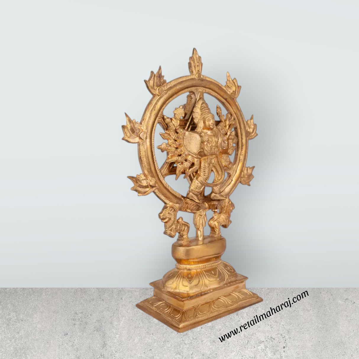 Chakrathazhwar Standing On Base- 9 x 6 inches | Brass Idol / Sudarshana Chakra Idol For Pooja - Retail Maharaj