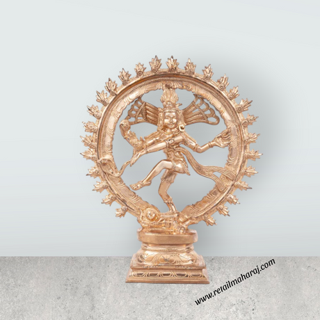 Natraj Murti With Base - 10 x 8.5 Inches | Nataraja Vigraham/ Panchaloha Statue for Pooja - Retail Maharaj