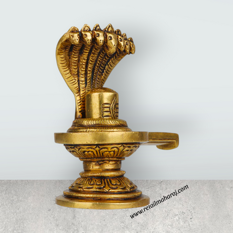 Shivling with Nagam - 4 Inches | Shiva Lingam/ Antique Brass Statue/ Sivalingam for Pooja - Retail Maharaj