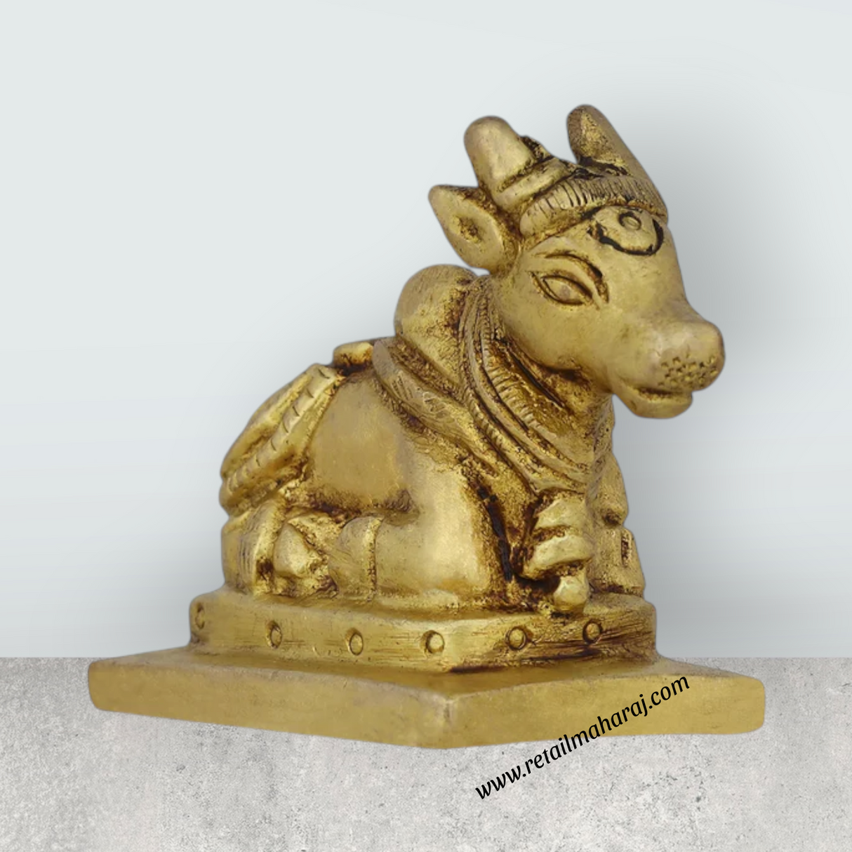 Nandi Statue With Base - 2 x 2 Inches | Antique Brass Idol/ Nandi Murti/ Nandi Idol for Pooja