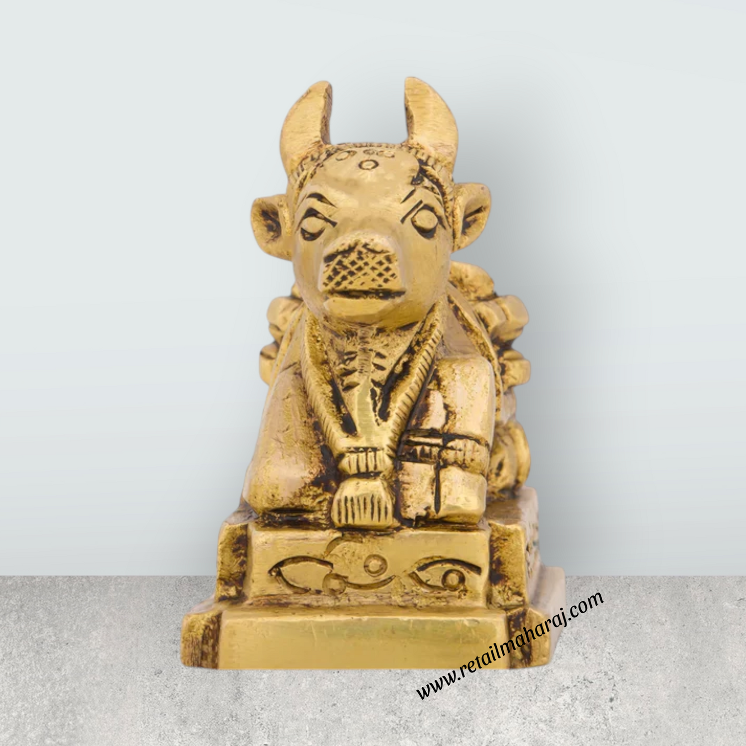 Nandi Statue with Base - 2.5 x 2.5 Inches | Antique Brass Statue/ Nandi Murti for Pooja/ 300 Gms Approx - Retail Maharaj