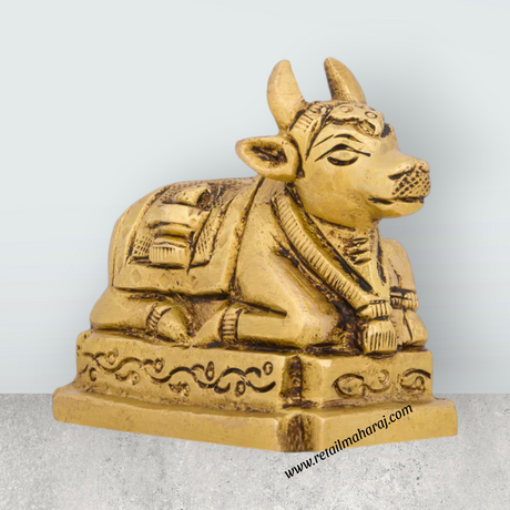 Nandi Statue with Base - 2.5 x 2.5 Inches | Antique Brass Statue/ Nandi Murti for Pooja/ 300 Gms Approx - Retail Maharaj