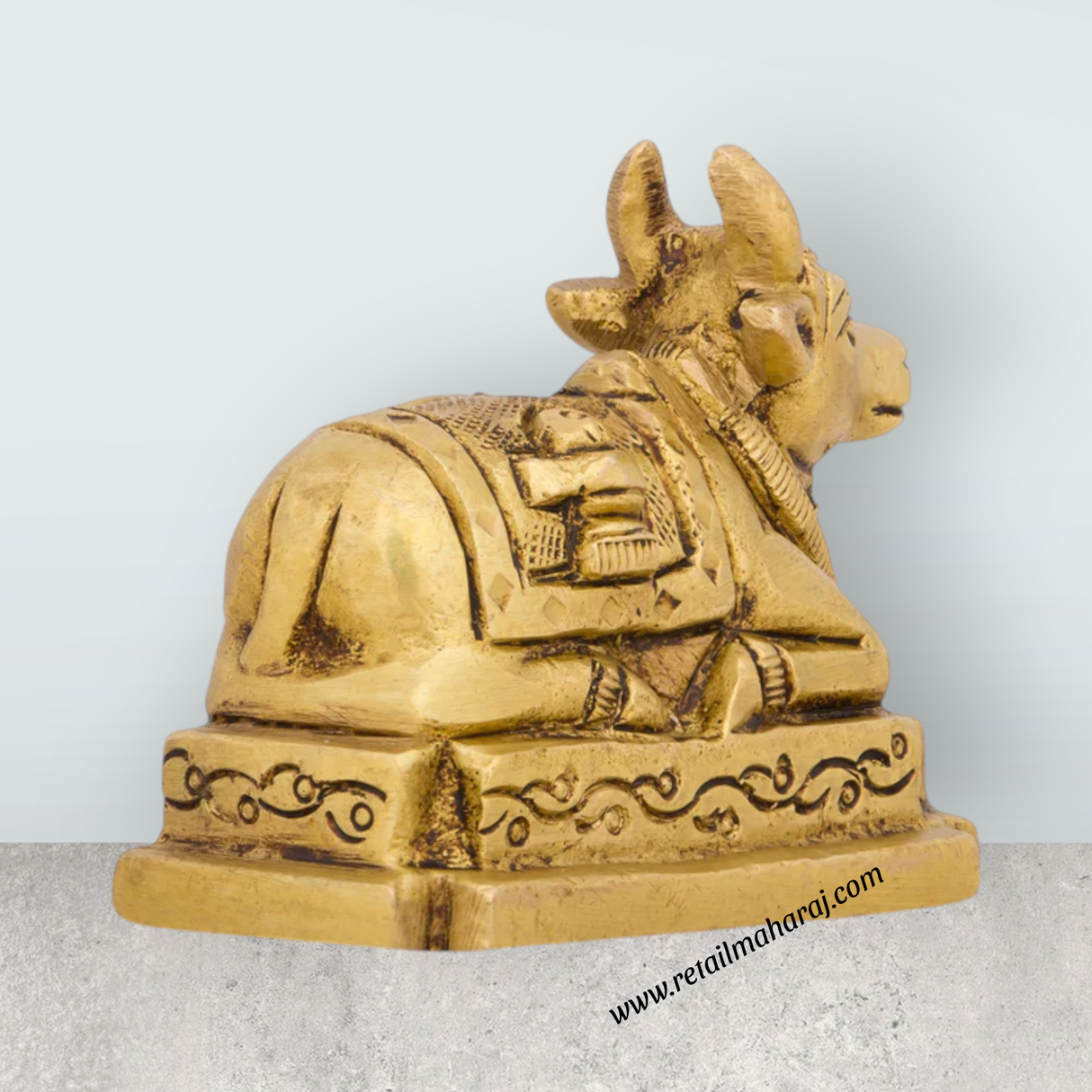 Nandi Statue with Base - 2.5 x 2.5 Inches | Antique Brass Statue/ Nandi Murti for Pooja/ 300 Gms Approx - Retail Maharaj