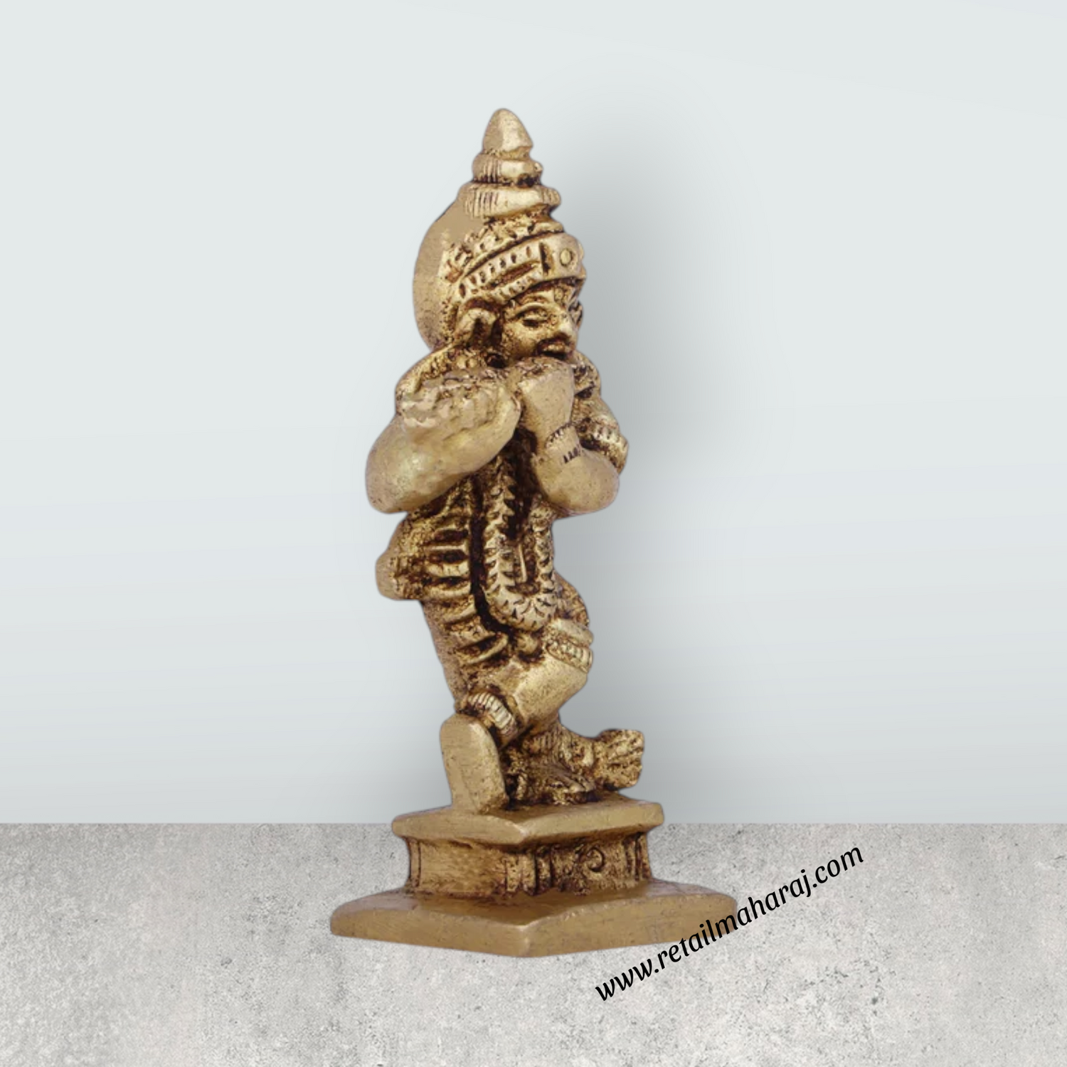 Krishna Murti Standing On Base - 2.5 x 1.25 Inches | Antique Brass Idol/ Krishna Idol for Pooja/ 60 Gms Approx - Retail Maharaj