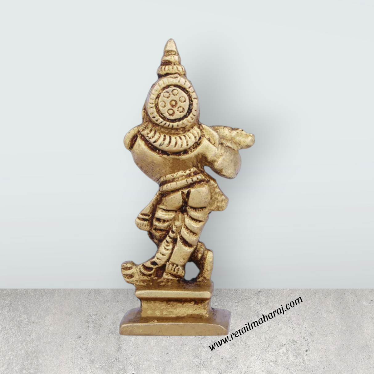 Krishna Murti Standing On Base - 2.5 x 1.25 Inches | Antique Brass Idol/ Krishna Idol for Pooja/ 60 Gms Approx - Retail Maharaj