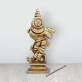 Krishna Murti Standing On Base - 2.5 x 1.25 Inches | Antique Brass Idol/ Krishna Idol for Pooja/ 60 Gms Approx - Retail Maharaj