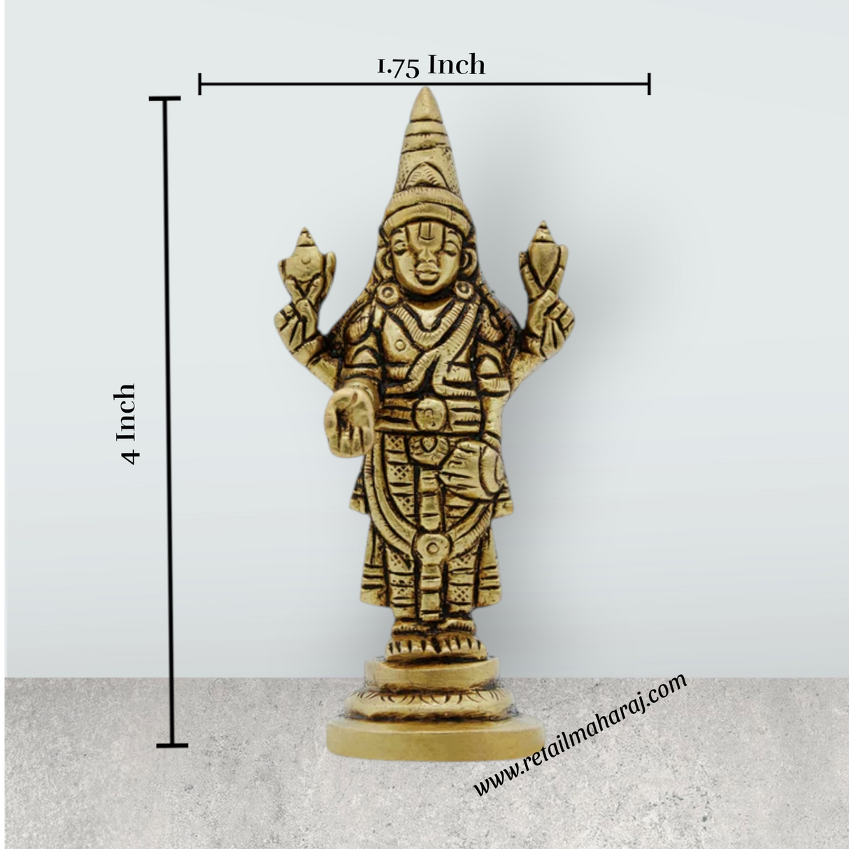 Balaji Murti Standing On Base - 4 x 1.75 Inches | Brass Idol/ Antique Polish Venkateswara Swamy Idol for Pooja - Retail Maharaj