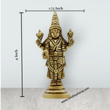 Balaji Murti Standing On Base - 4 x 1.75 Inches | Brass Idol/ Antique Polish Venkateswara Swamy Idol for Pooja - Retail Maharaj