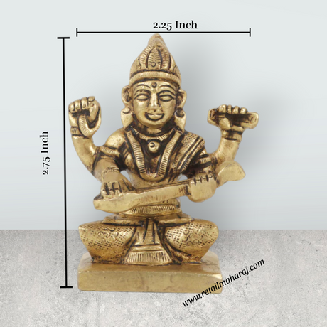 Saraswati Murti - 2.75 Inches | Antique Brass Statue/ Saraswati Idol/ Saraswati Mata Murti for Pooja - Retail Maharaj