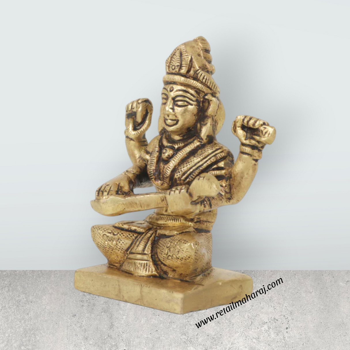 Saraswati Murti - 2.75 Inches | Antique Brass Statue/ Saraswati Idol/ Saraswati Mata Murti for Pooja - Retail Maharaj